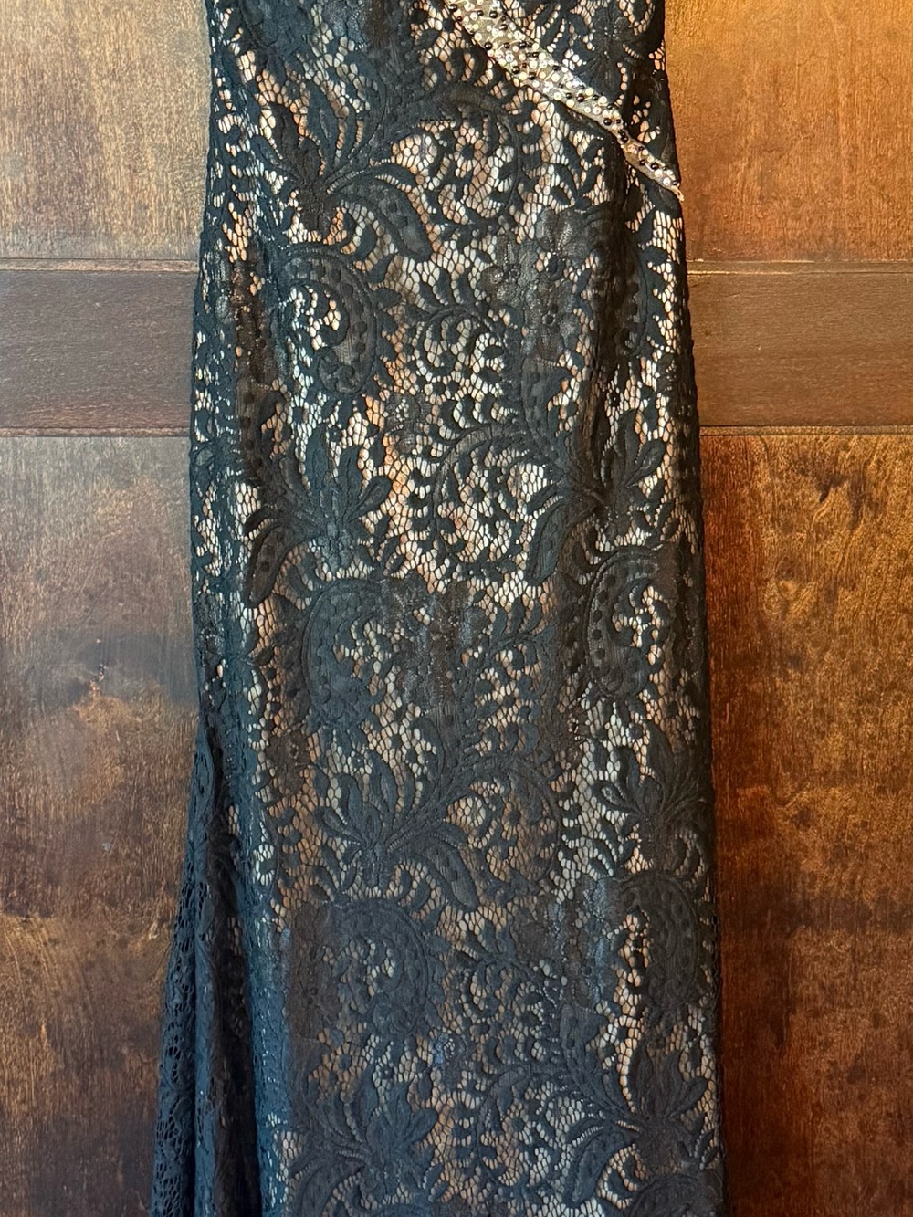 Tony Bowls Black Lace Maxi Skirt with Nude Lining